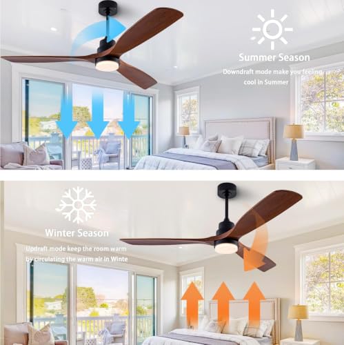 Image of QUTWOB 56 inch 3-Blade Wood Ceiling Fan with Light & Remote, Indoor Outdoor