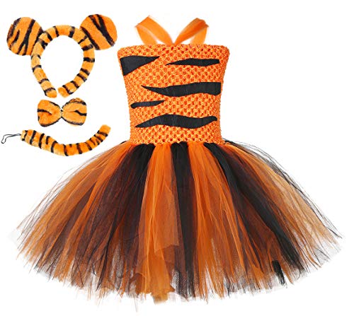 Tutu Dreams Tiger Costume for Kids Girls Jungle Safari Easter Animal Dress Up Birthday Party Dress Up Outfits Gifts (Tiger, 9-10 Years)