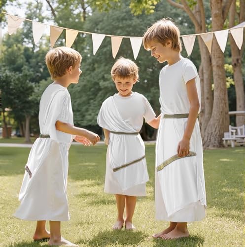 Disfraz de Toga Griega para Niños Blanco con Detalles Dorados miniatura 4