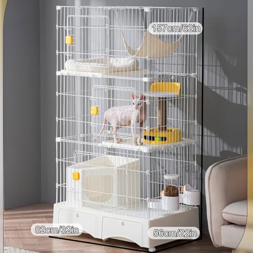 Gabbia per Gatti da Interno a 3 Livelli con lettiera, Fai da Te, Staccabile, spaziosa, per 1-2 Gatti, Ideale per Esercizi e Giochi (Bianca)