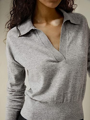 Image of LilySilk 100% Cashmere Sweater for Women Polo Shirt Style Pullover V Neck Lightweight Soft Long Sleeve Knit Tops