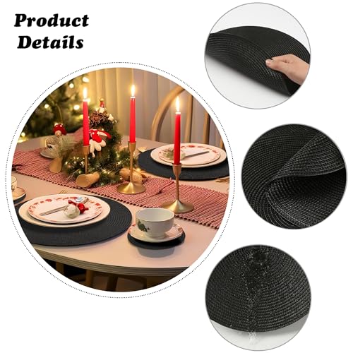 6 Sets De Table Ronds HNVNER - 32cm Dessous Verre 10cm Noir