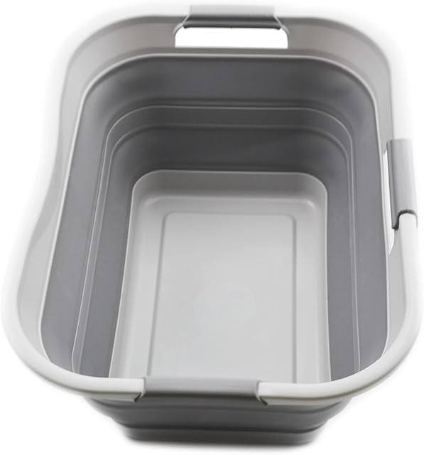 SAMMART 30L Collapsible Plastic Laundry Basket Organizer-Portable Washing Tub-Space Saving (1, Grey)