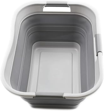 SAMMART 30L8 gallon Collapsible Plastic Laundry Basket - Foldable Pop Up Storage Container/Organizer - Portable Washing Tub - Space Saving Hamper/Basket - Water Capacity 24L6.3 gallon 1, Grey