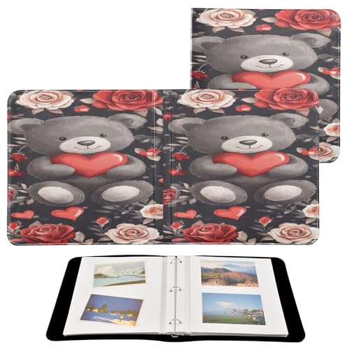 Álbum de fotos adhesivo DIY Scrapbook álbum de San Valentín con diseño de oso, encuadernador de 3 anillos, 40 páginas, 8x10 para recuerdos miniatura 2