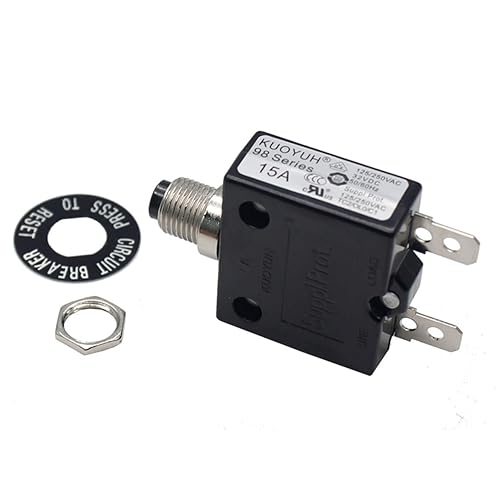 Disyuntor Térmico 15A 125/250VAC 32VDC Serie 98 Pulsador para restablecer Disyuntor de sobrecarga térmica con terminales de conexión rápida