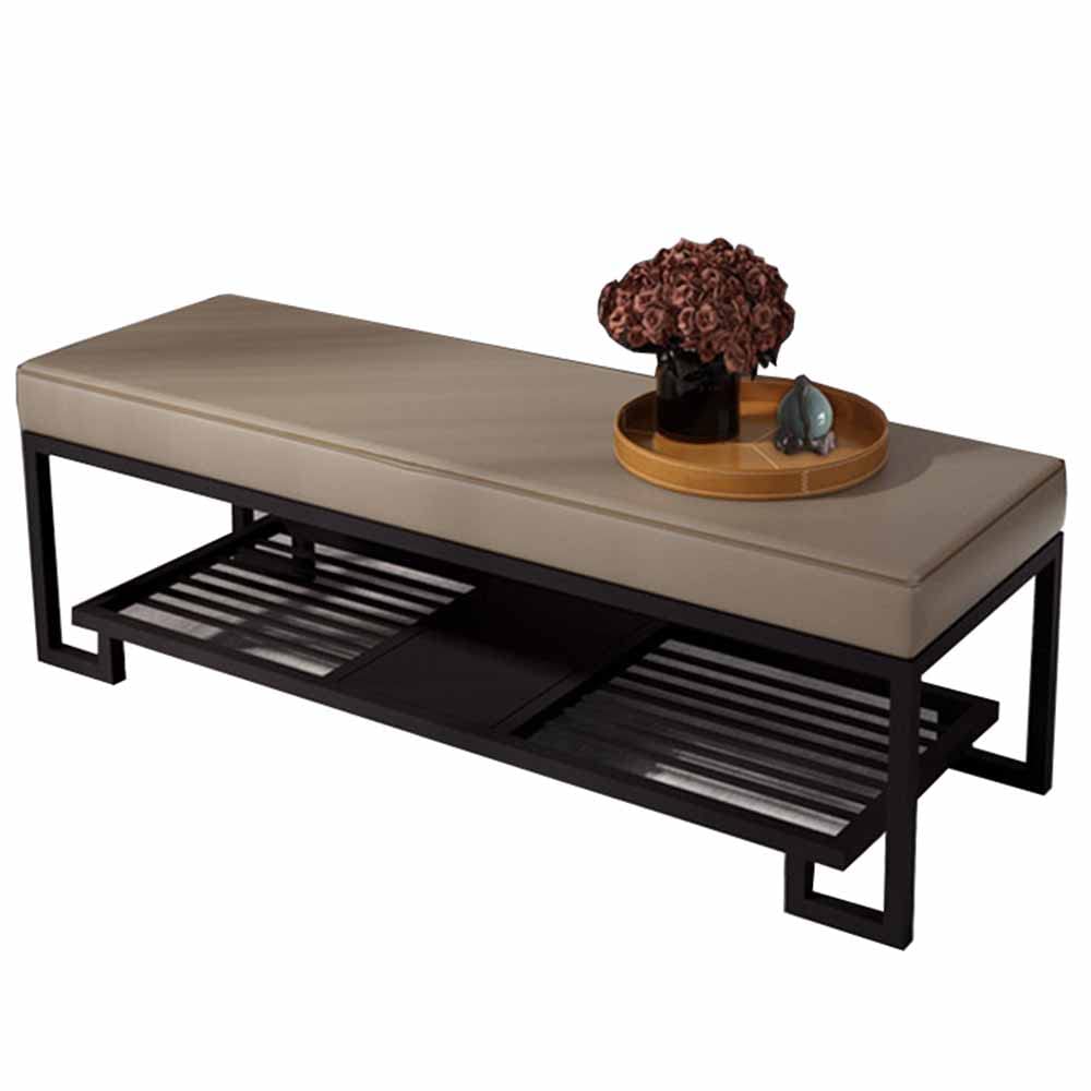 SXZenSpace Ottoman Shoe Storage Rack changing stool PU cushion Wrought iron shelf Living room,bedroom,corridor 150kg load Space Saving(Size:80cm/31.5in,Color:Huise)