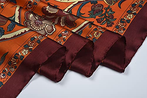 Corciova Large Lightweight Women Square Designer Silk Scarf Shawl Pashmina Wrap 53 X 53 Safety Orange Burgundy Florals thumb #6