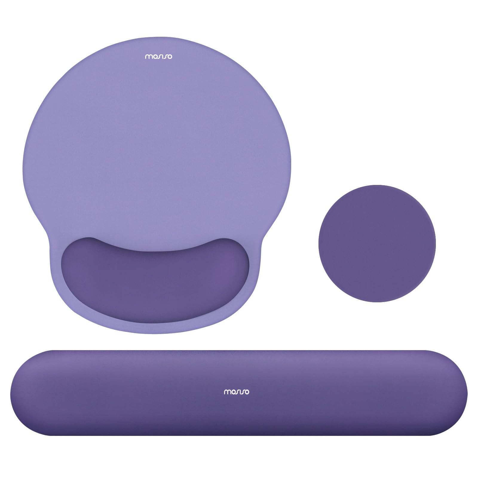 MOSISO Wrist Rest Support for Mouse Pad&Keyboard Set, Circle Curved Ergonomic Mousepad&Coaster Non-Slip Base Home/Office Pain Relief&Easy Typing Pad with Soft Cloth&Raised Memory Foam, Imperial Purple