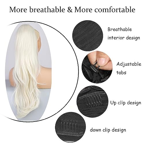 PORSMEER Ponytail Extension,Drawstring Ponytail Hair Extensions Blonde Colour 26 Inch Long Natural Straight Wavy End Synthetic Hairpiece for Women Girls Daily Use - Image 3