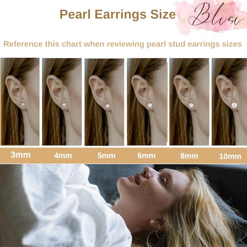 BLISI 6pairs Pearl Earrings Stud with 925 Stering Silver Post Small Midium and Big Pearl Stud Earrings Set for Women Sensitive Ears(3mm4mm5mm6mm8mm10mm)3