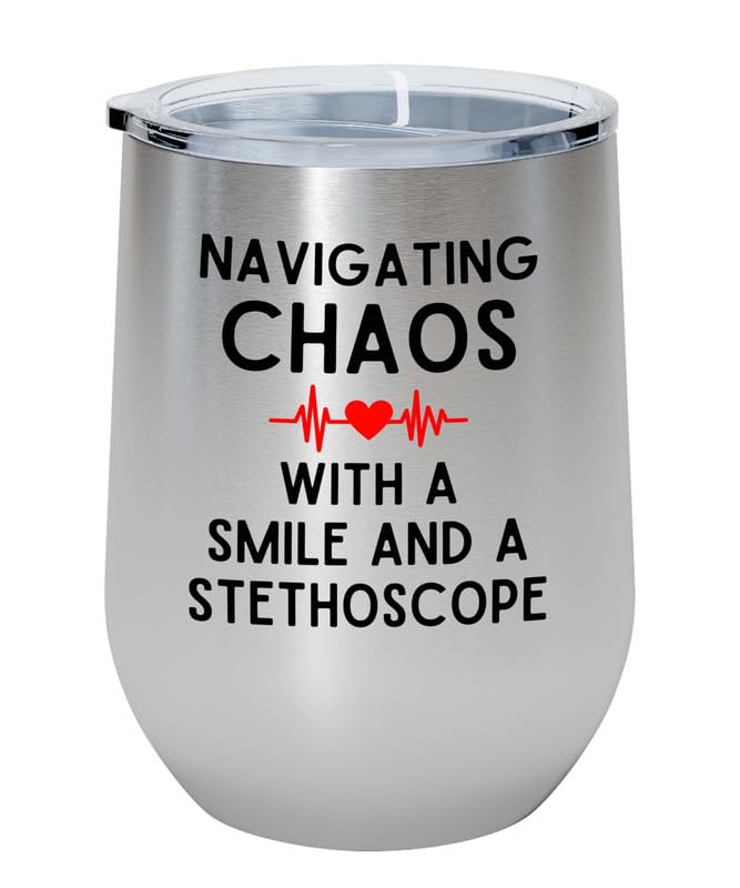 Nurse Director Silver Edition Wine Tumbler 12oz - Smile and stethoscope - Ambulance Technician Medical Team Appreciation for Nurse Hospital Workers