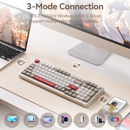Image of AUSDOM H98 Wireless Bluetooth Mechanical Keyboard, BT5.3 /Type-C /2.4G Tri-Mode Hot Swappable Custom Gaming Keyboards, Gasket, RGB, Numpad, Computer Keyboard for Mac /Win /Office, 98 Keys(Clicky Sound)