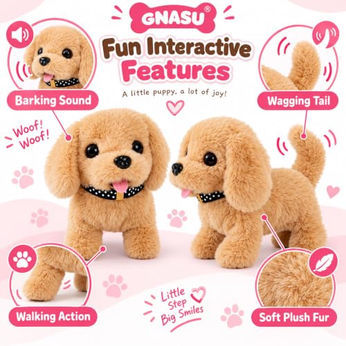 Image of Battery Operated Walking Dog Toy for Kids with Barking Sound, Soft Plush Backflip Puppy with Wagging Tail and Realistic Movement for Indoor Play and Gifting