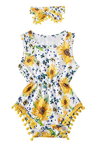 Image of Leapparel Baby Girl Clothes 0-24 Months Floral Sleeveless Newborn Romper Jumpsuit Outfit Set with Headband