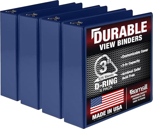 Image of Samsill Durable 3 inch 3 Ring Binder, D Ring Binder, 100% Recycled Chipboard, Blue, 4 Pack
