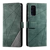 SONWO Hülle für Samsung Galaxy S20, Premium Leder PU Handyhülle Flip Hülle Wallet Silikon Bumper Schutzhülle Klapphülle für Galaxy S20, Grün