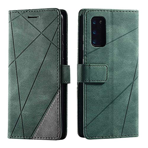SONWO Hülle für Samsung Galaxy S20, Premium Leder PU Handyhülle Flip Hülle Wallet Silikon Bumper Schutzhülle Klapphülle für Galaxy S20, Grün