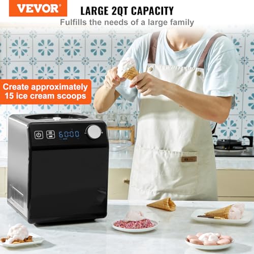 VEVOR Kompressor Eismaschine Eiscrememaschine 2 L, 180 W Frozen Joghurtbereiter Speiseeismaschine 3 Modi Joghurtmaschine Haushalt, Tragbare Eismaschine Sorbet Gelato Geräuscharm Schwarz Elektrisch – Bild 3