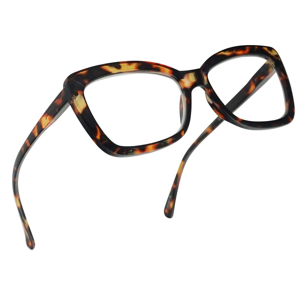 Chunky Square Classy Cat Eye Reading Glasses For Women Power thru  (Brown Tortoise,