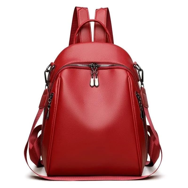 Mochila Feminina de Couro Sintético Social Elegante Reforçada para Trabalho Faculdade e Passeios(774 Vermelho)