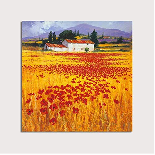 Peinture florale fleurs de blé pour grand décor d'art mural de salon