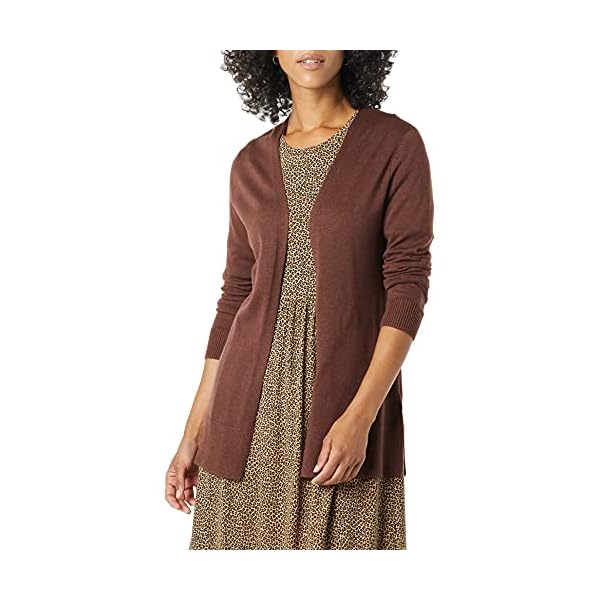 Amazon-Essentials-Womens-Lightweight-Open-Front-Cardigan-Sweater Amazon Essentials Women's Lightweight Open-Front Cardigan Sweater (Available in Plus Size), Dark Chestnut Brown Heather, X-Large