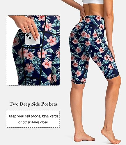 Image of SANTINY Women's High Waisted Swim Shorts with Pockets UPF50+ Long Board Swimming Shorts for Women with Liner