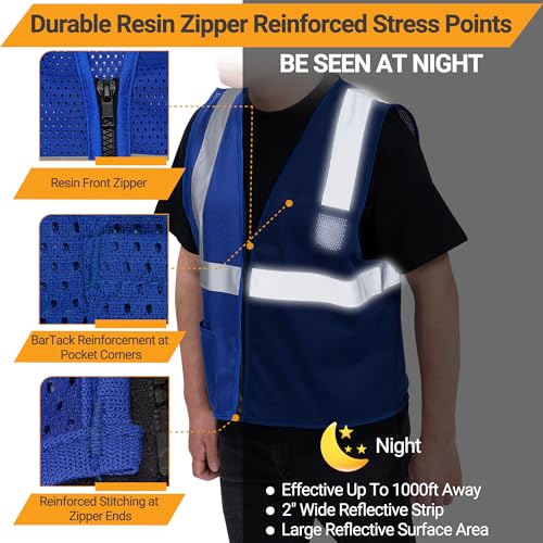 Image of AYKRM 2 Pocket Mesh High Visibility Reflective Safety Vest for men & Women ANSI /ISEA 107 Standards