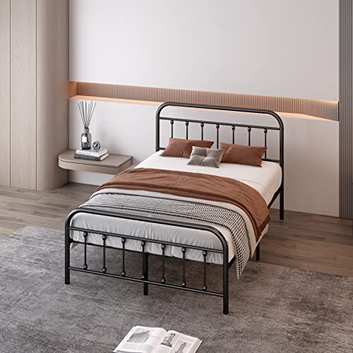 Image of Classic Black Carbon Steel Bed Frame - Structurally Stable Thicken and Bold Metal Bed Frame with Headboard, Strength Bearing Platform Bed Frame Suitable for Bedrooms, Hotel and Resort