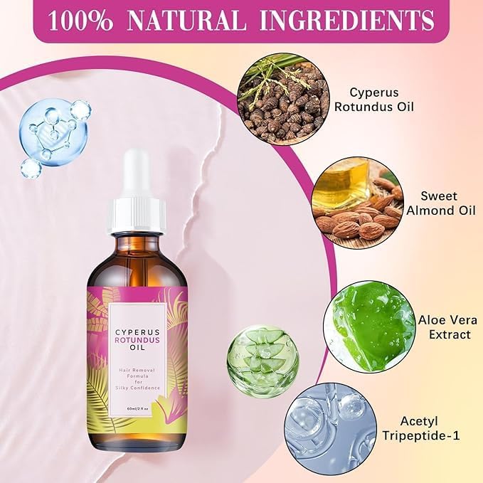 Image of Cyperus Rotundus Oil 60ml | Natural Hair Removal Oil | Helps Reduce Body Hair Growth & Softens Regrowth | Moisturizing & Soothing Formula for Smooth Skin | For All Skin Types (2)
