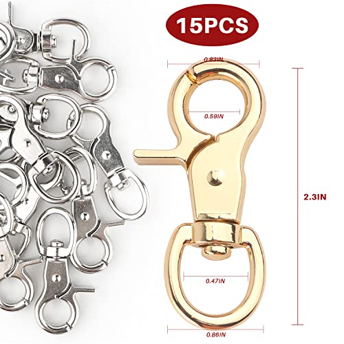 Image of 15PCS Trigger Snap Hooks, 360 Degree Heavy Duty Snaps Swivel Lobster Clasps,Swivel Claw Clips for Pet Cages,Dog Leash,Camera Straps,Snap Hook Purse
