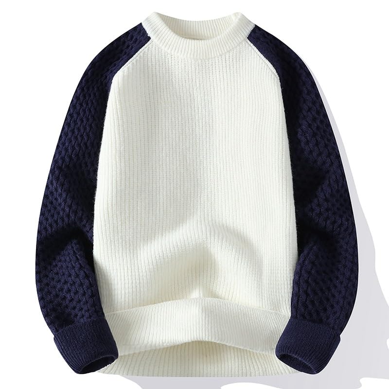 Men's Round Neck Sweater for Autumn and Winter,Loose Thick Casual Warm Knitted Sweater3