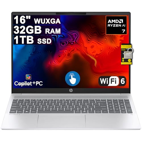 Image of HP OmniBook 5 AI PC Laptop 16 inch WUXGA IPS Touch AMD Octa-core Ryzen AI 7 350 (Up to 50 Tops) 32GB RAM 1TB SSD for Creator Designer Business Professional Backlit IR Camera Win11 ICP Hub
