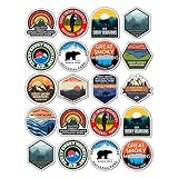 Scoleswall 20 Pcs Stickers Pack Great Waterproof Smoky Laptop Mountains Aesthetic National Vinyl Park Colorful Bumper Car Bike Water Bottle Luggage Guitar Skateboard, White, 2.1 x 2.1 inch