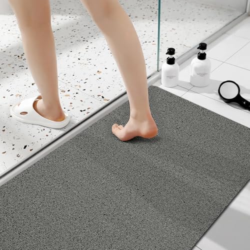 Kautudrum Shower Mat Non Slip 47x32 Inch, Quick Drying PVC Loofah Bath Mats, Easy Clean Soft Bathroom Rugs for Tub Floor, Shower, Grey by Kautudrum - Used condition - US$33.31