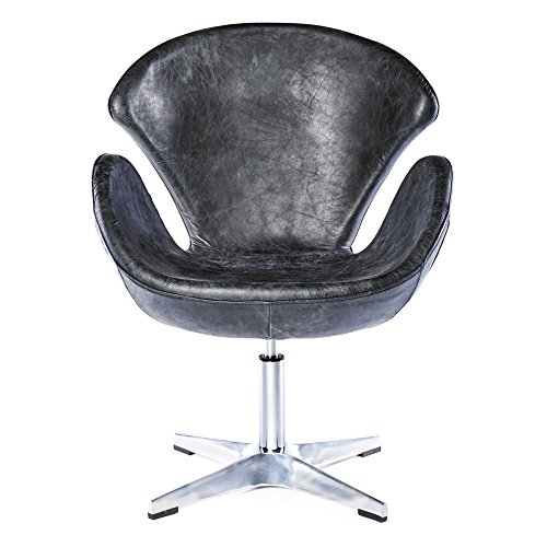Phoenixarts Vintage Drehsessel Retro Ledersessel Schwarz Design Leder Sessel Drehbar Loft Clubsessel 635