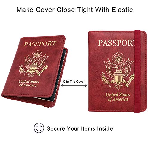 Image of WALNEW Passport Holder for Travel, RFID Passport Cover Wallet for Women Men, PU Leather Passport Book Card Holder Case with Pen, Travelling Essentials for Flying