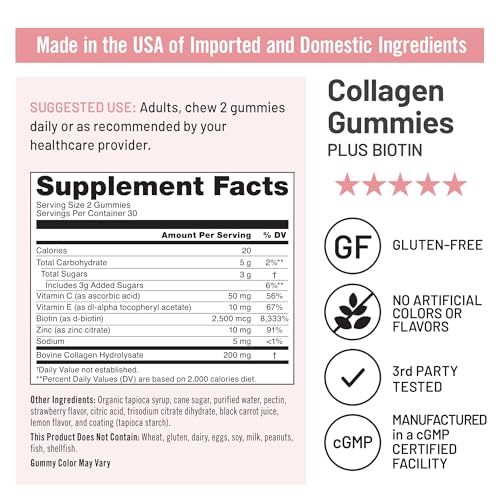 Image of NatureWise Collagen Gummies - Hydrolyzed Collagen Gummies - Type 1 & 3 Peptides for Women + Biotin, Vitamin C, E, & Zinc for Hair Skin and Nails Support - 60 Count[1-Month Supply]