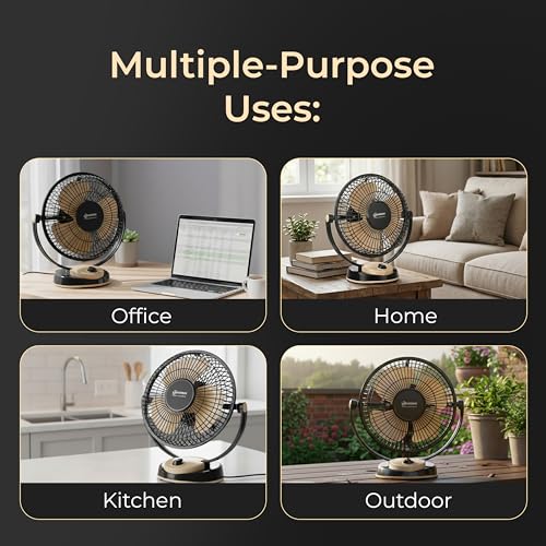 Image of HM Bobbar Table Fan P1 300 MM Home & Office | Ultra High Speed 12 Inch 3 Blade | High Air Delivery | 3 Speed Setting | Star Rated Teble Fan | 1 Year Warranty 【Black-Beige】