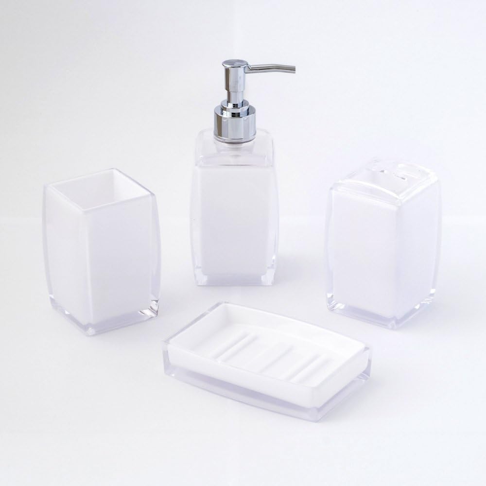4-Piece Contemporary Acrylic Bathroom Accessory Set - Opaque White