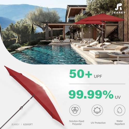 JEAREY 6.5x10 ft Rectangular Patio Umbrellas Rectangle Outdoor Umbrella with Push Button Tilt and Crank, Market Table Umbrella 6 Sturdy Ribs UV Protection for Poolside Garden Backyard Deck, Red by JEAREY - Used condition - Image 5