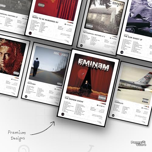Image of Thepaper9store Pack of 8 - Eminem Music Album Art Wall Posters (8.4 x 12 Inch) Adhesive Tape Included | Aesthetic Wall Decor for Bedroom, Living Room, Office