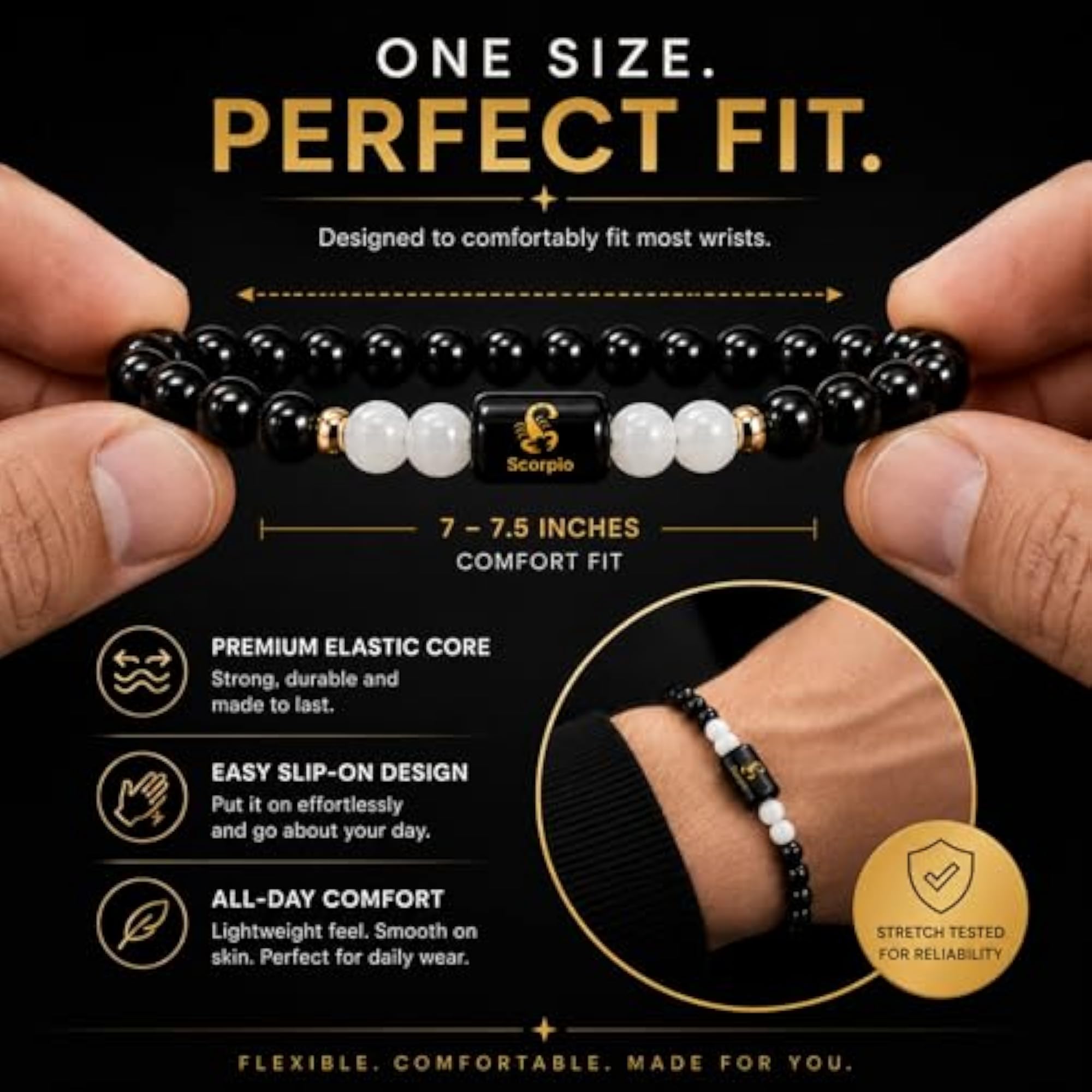 Scorpio Zodiac Bracelet for Men & Women, Black Obsidian