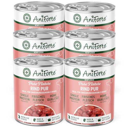 AniForte Barf Hundefutter Nass Rind Pur 6 x 400g – Fleisch Pur, Barffleisch für Hunde, Barffutter, Nassfutter getreidefrei & mit hohem Fleischanteil, Wet Dog Food Dosenfutter