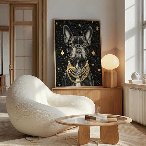 Image of aj decor Boston Terrier Pimp Wall Art Print Poster, Dog Pet Lover Picture Painting Artwork Bedroom Living Room Office Dining Room 150D (Boston Terrier Pimp, 11 inch W x 14 inch L, Wood Frame)
