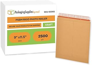 PSBM Rigid Mailers, 9x11.5 Inch, 2500 Pack, Kraft Brown Cardboard Shipping Envelopes for Photo & Document, Self Seal