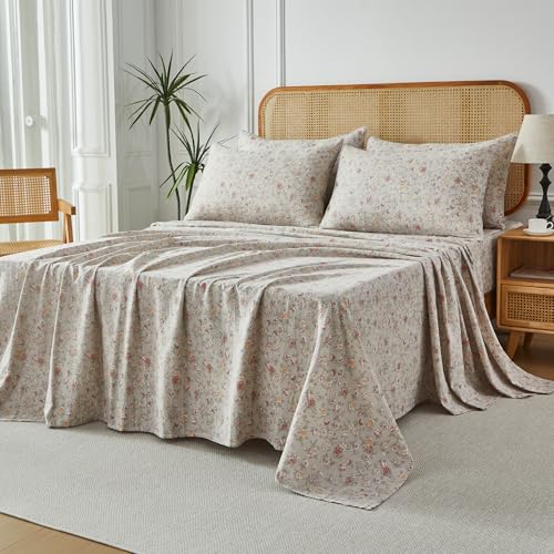 Image of FADFAY 100% Cotton Full Sheet Set - 4 Pieces Soft Floral Sheets - Breathable & Cooling - Easy Care Double Gauze Bedding, Pink