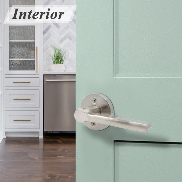 Probrico Passage Door Levers Satin Nickel, Keyless Interior Door Door Handles for Closet or Hallway, Reversible for Right & Left Handed Doors, 2 Pack