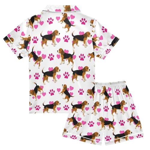 ALAZA Puppy Dog Footprint Cartoon Satin Pajamas Set Short Sleeve Button Down Sleepwear Summer Pjs 2 Piece2